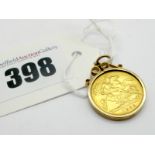 Victoria Half Sovereign, 1896, loose set within pendant mount stamped "9ct".