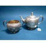 A Victorian Hallmarked Silver Tea Pot and Matching Sugar Bowl, WH, London, 1875, each allover