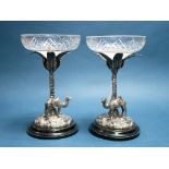A Pair of Early XX Century Silver Plated Table Centrepieces, each as a palm tree supporting