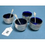 A Matched Set of Four Hallmarked Silver Salts, Charles Stuart Haris, London 1883, 1884, each allover