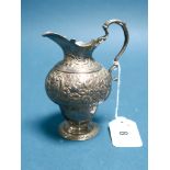 A Decorative Jug, of inverted baluster form with high leaf capped scroll loop handle, raised on