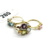 Three Modern 9ct Gold Dress Rings, multi claw set throughout. (3)