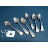 A Set of Four Hallmarked Silver Fiddle Pattern Teaspoons, London 1832, crested; Together with A Pair