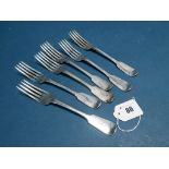 A Set of Six Hallmarked Silver Fiddle Pattern Forks, JB, London 1832, crested, total weight