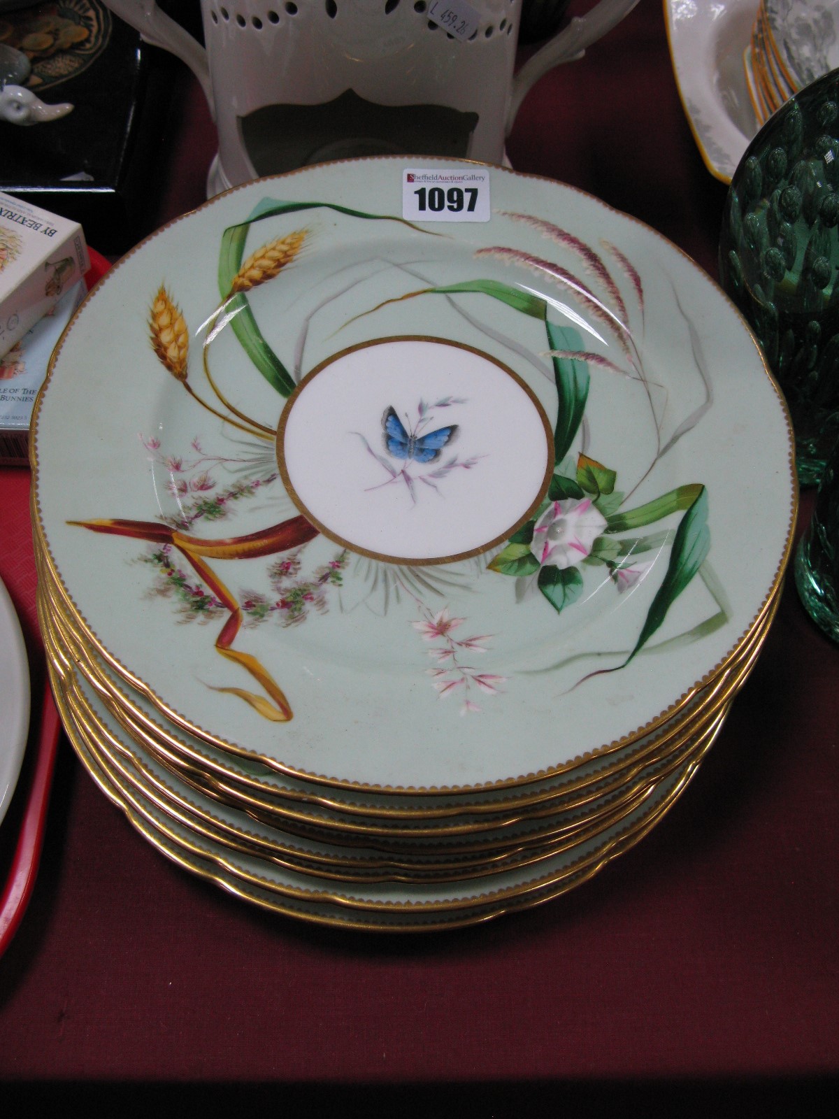 Eight Late XIX Century Minton Porcelain Plates, of shaped circular form , painted with sprays of