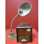 A 1920's Goose Neck 'Supreme' No. 1018 Desk Lamp, (collectors item only), and a mahogany cash till