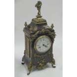 A Late XIX Century French Tortoiseshell and Gilt Metal Mantel Clock, cast with floral swags and