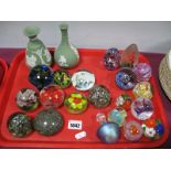Glass Paperweights, to include, iridescent mushroom, ovoid, mottled, no visible markers names, two