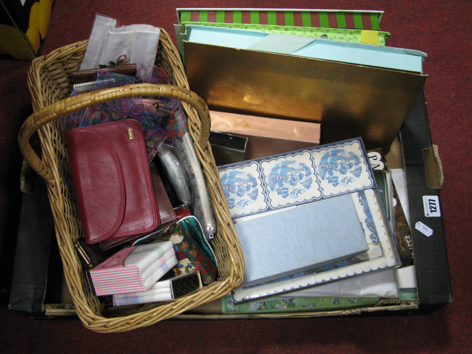 A Wallet, basket, handkerchiefs, etc:- One Box