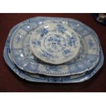 A Mason's Ironstone China Meat Dish, with well, of shaped rectangular form printed in blue with