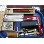 A Platinum Gold Nib De Lure Pen, others, Patrys compact, beaded crucifix, spoons etc:- One Tray