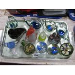 Glass Paperweights, bird and insect related, scroll ashtrays, no visible makers names. (15):- One