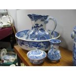 An Early XX Century Mason's Ironstone Toilet Jug and Bowl, Toothbrush Holder and Soap Dish,