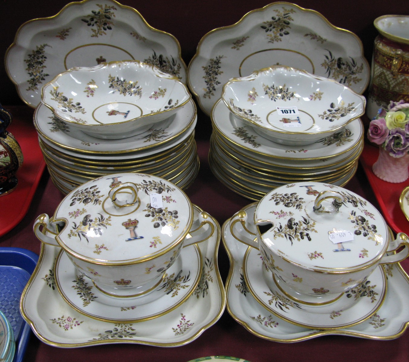 A Chamberlain's Worcester Armorial Porcelain Part Dinner/Dessert Service, each piece with a