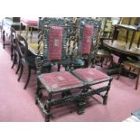 A Matched Pair of XVII Century Style Joined Oak Chairs, with acorn finials, top rail with crowns and