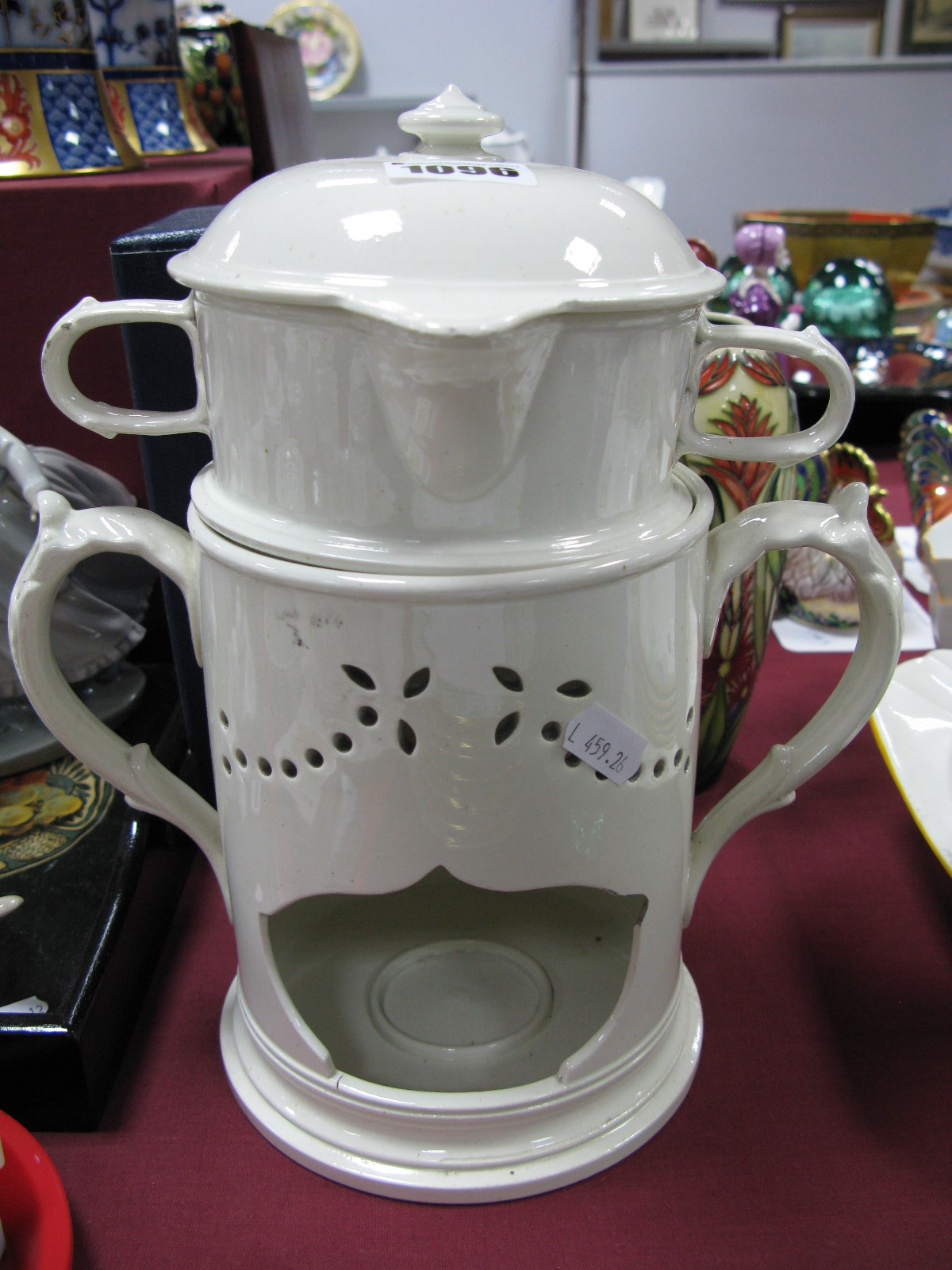 A Copeland and Garrett 'Alba' Creamware Veilleuse, the pierced two handled cylindrical body with