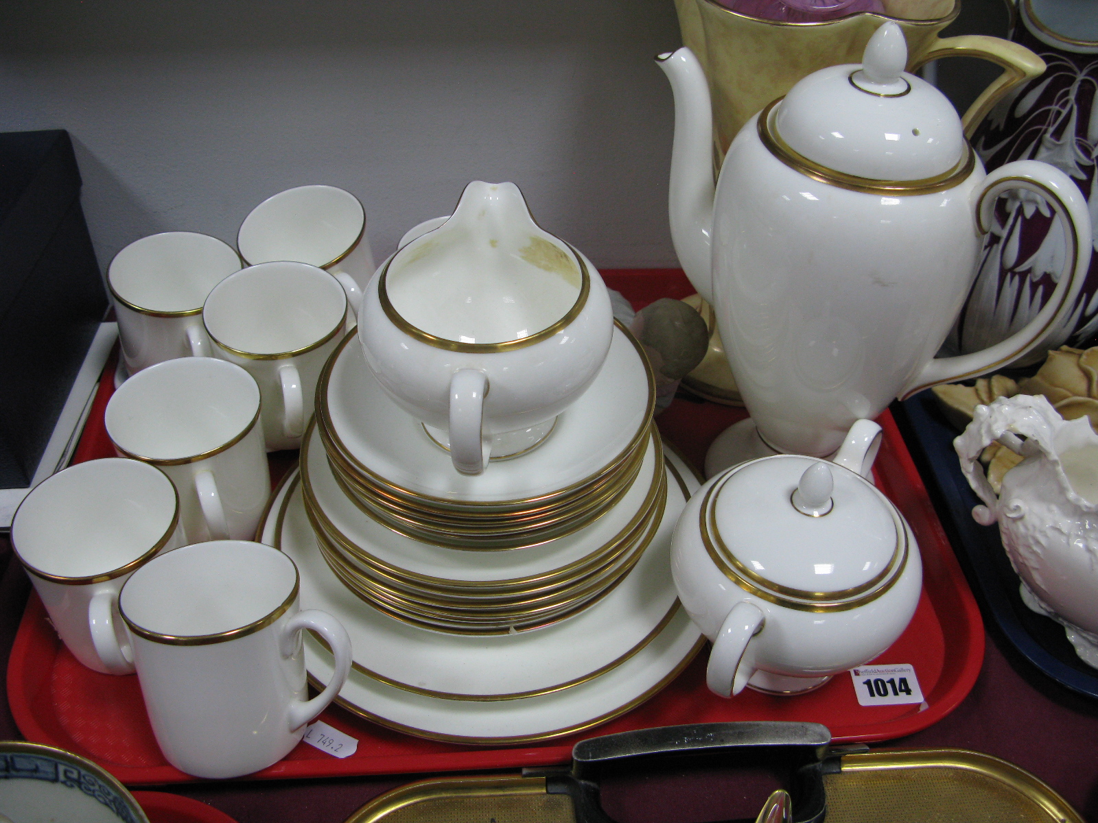 A Wedgwood 'California' China Coffee Service, bisque piano baby, Mdina pink mottled vase, Arthur