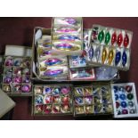 Vintage Christmas Decorations - tree baubles (eight boxes), tinsel, etc:- One Box
