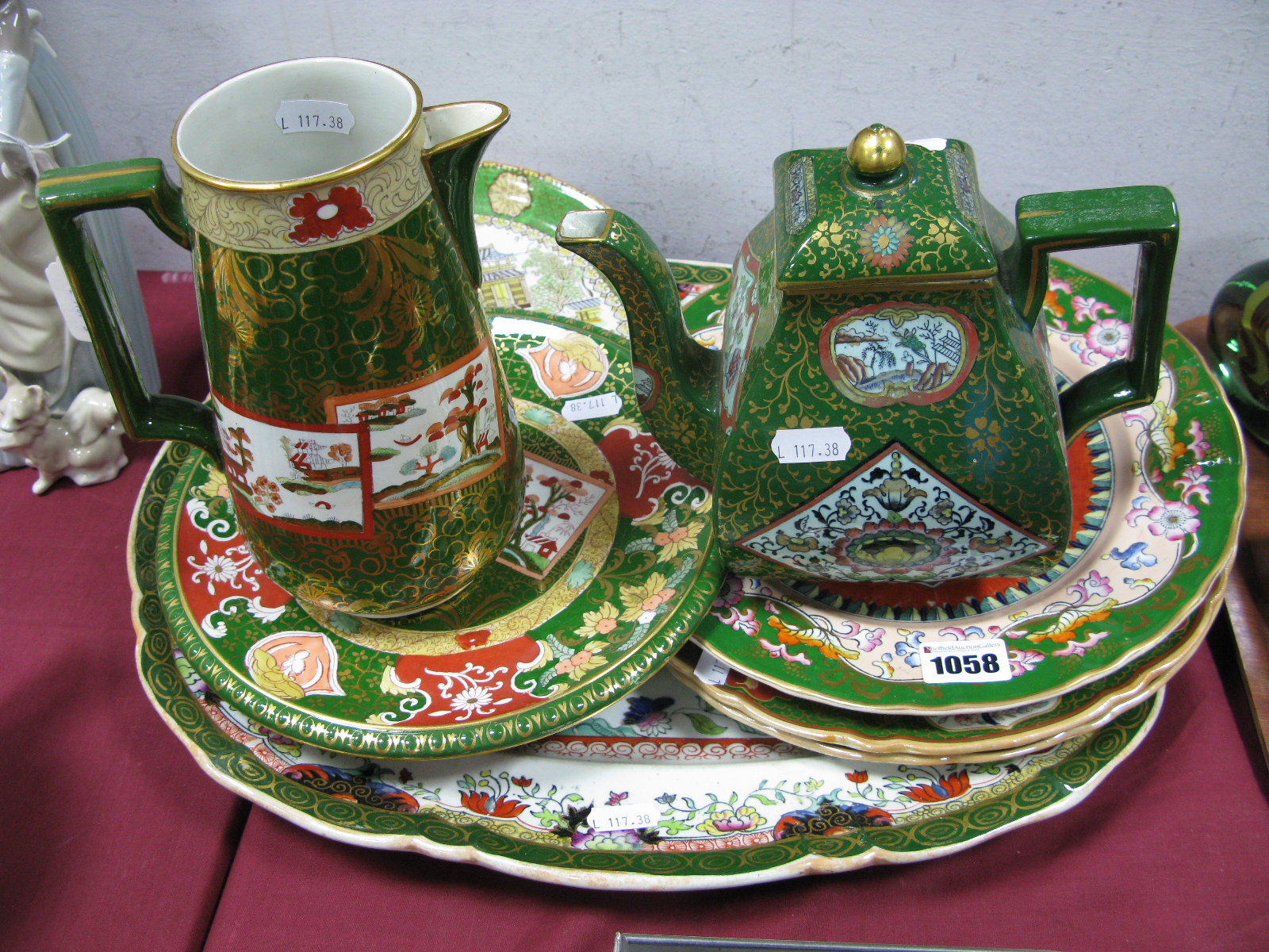 Ashworth's Ironstone China Comport, in the Double Landscape pattern, a similar jug, teapot Mason's
