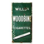 Enamel Single Sided Advertising Sign, "Wills Woodbine Cigarettes" (screwed down on a chipboard).