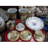 Three Royal Worcester Cabinet Cups and Saucers, Noritake Vases (damaged), dessert comport etc.