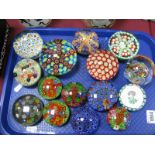 Fifteen Millefiore and Other Glass Paperweights:- One Tray