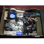 Vintage Lighters, shells, binoculars, brass cribbage boards etc:- One Box