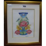 A Moorcroft Philip Gibson Original Tubelined Watercolour Foliate Study for Blue and Cream