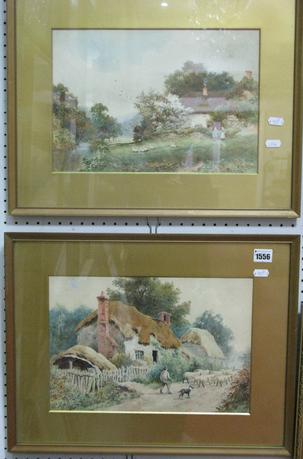 ARTHUR MILLS Figures and Ducks by Thatched Cottage, watercolour, signed lower right, 24 X 34.5cm;