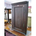 A Georgian Period Oak Corner Wall Cupboard, with shaped inner shelves, XIX Century mahogany pie