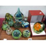 Glass Paperweights In The Mdina Style, to include teardrop, knopped, triangular examples (10):-