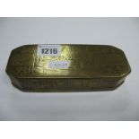 A XIX Century Dutch Brass Tobacco Box, with hinged cover of canted rectangular form, engraved with