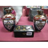 A Pair of Late XIX Century Japanese Cloisonné Vases, of squared ovoid form, decorated in panels with