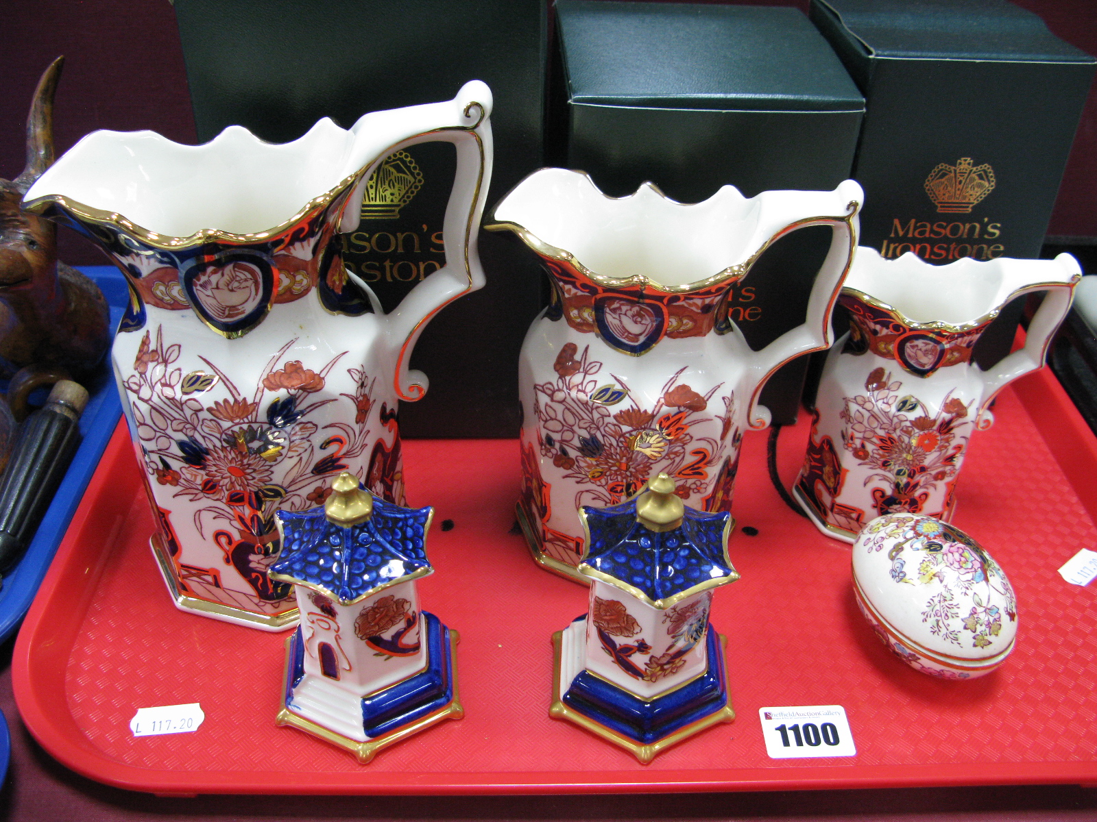 A Set of Three Mason's Ironstone Graduated Hydra Jugs, in the Imperial pattern, 19cm to 12.5cm