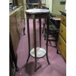 An Edwardian Mahogany Inlaid Jardiniere Stand, with a circular top, splayed legs with undershelf.