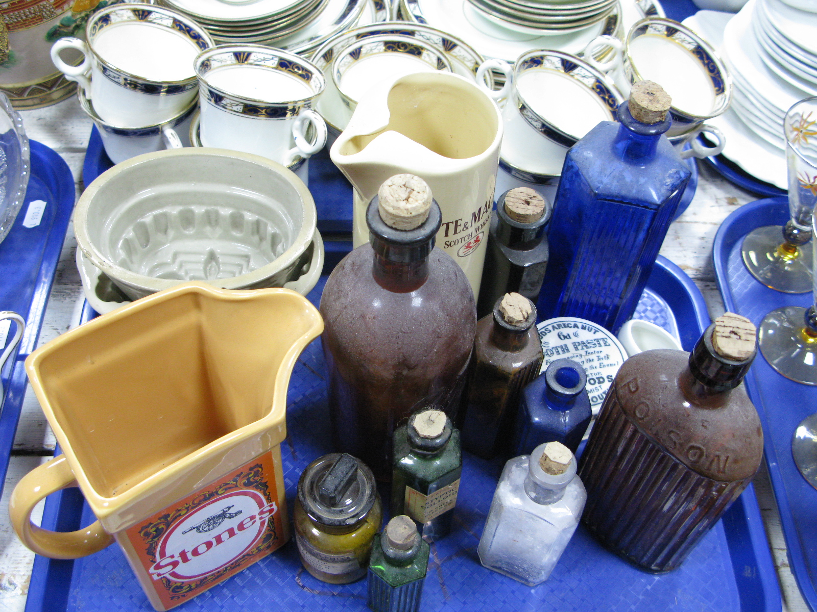 Pharmacy Bottles, Whyte Mackay, Scotch whisky, water jug, Stones water jug, jelly moulds, etc.