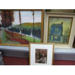 Muriel Harrop 'Toll Cottage' Oil On Board, signed lower left, 45 x 34cm, 'Tree Lined Avenue with