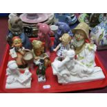 Three Hummell Figures, Atlantic mould bust, other figurines:- One Tray