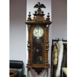 A XIX Century Gustav Becker Walnut Vienna Two Weight Wall Clock, the applied top with an eagle,