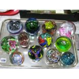 Glass Paperweights, mainly larger sizes, multi coloured, no visible markers name. (12):- One Tray