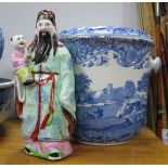 A Spode 'Italian' Pattern Slop Bucket and Cover, (lacking cane swing handle), and a Chinese model of