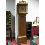 An XVIII Century Oak Eight Day Movement Grandfather Clock, Thos Oage Norwich, the hood with a swan