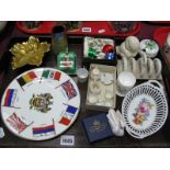 A Goss Minature Tea Set, seven Nations plate, thimbles etc:- One Tray