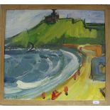 DEREK McQUEEN (Sheffield Artist) (b.1943) (ARR) Porthmeor Beach, St. Ives, 1996, oil on board,