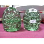Two XIX Century Glass Dumps, with bubble inclusions, 9.5cm high.
