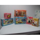 Six Boxed Sindy Plastic Accessories, by Pedigree, #44542 Camper Buggy, #44510 Walk in the Park, #