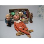 A Wooden Jointed Puppet on Strings, Marx Geppetto bendy toy, china figures, animals, plus other