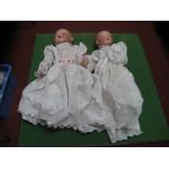 Two German Bisque Headed Baby Dolls, by Armand Marseille. One stamped 351/3½K, one stamped 351/4.