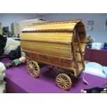 A Handmade Gypsy Caravan, in contrasting shades of wood. Approximately 16inches long and 16inches