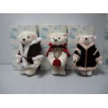 Three Modern Steiff Jointed Christmas Teddy Bears, all Limited Edition. #035968 Musical Teddy